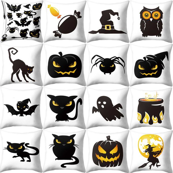 

super soft halloween pillow cover pumpkin bat print horror throw pillows 1pcs home sofa decorative pillow case 45x45cm