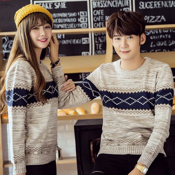

fashion slim o-neck long sleeve jumper couple chic plaid pullover knitting sweater men warm blouse coat pull homme s-3xl, White;black