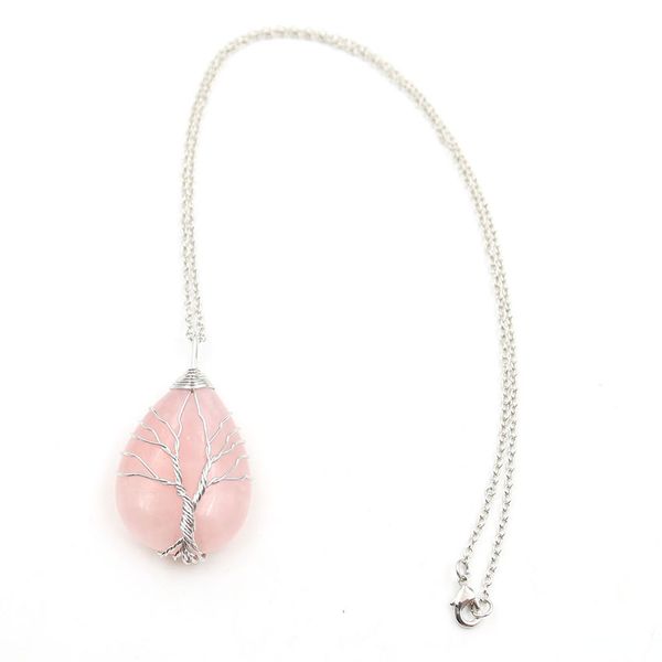 

оптовых 10 шт посеребренной накрутку water drop подвеска дерево жизнь ожерелье много цветов quartz stone ювелирных изделий, Silver