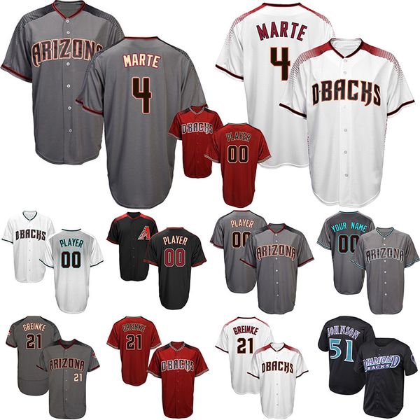 

Customed 4 Marte Arizona 21 Greinke Diamondbacks 51 Johnson 2019 Mens Black Grey Red White Stitched Jerseys
