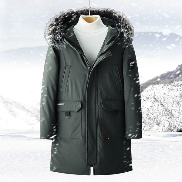 

men long down jacket 2019 new thick warm winter coat korean trend men's white duck down parkas armygreen black