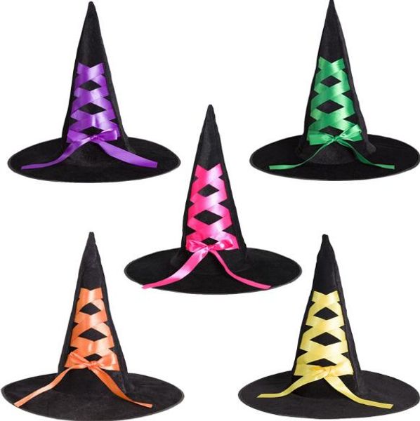 

halloween hat wizard hats woman cap ribbon cap with bow dance party hat for children