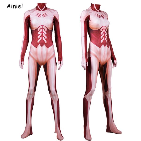 

anime attack on titan cosplay costume colossal titan muscle zentai bodysuit suit jumpsuit halloween costume for women kids, Black