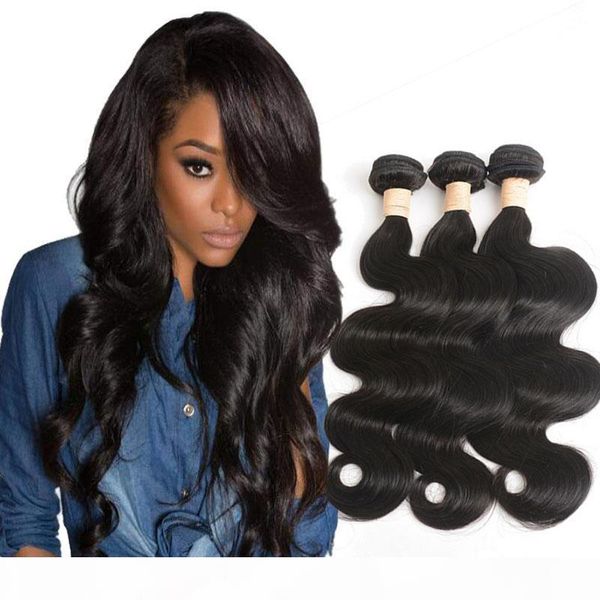 

indian virgin hair products natural color 30-40 inch remy hair weaves 3 pieces one lot body wave 30"-40" long hair inch, Black