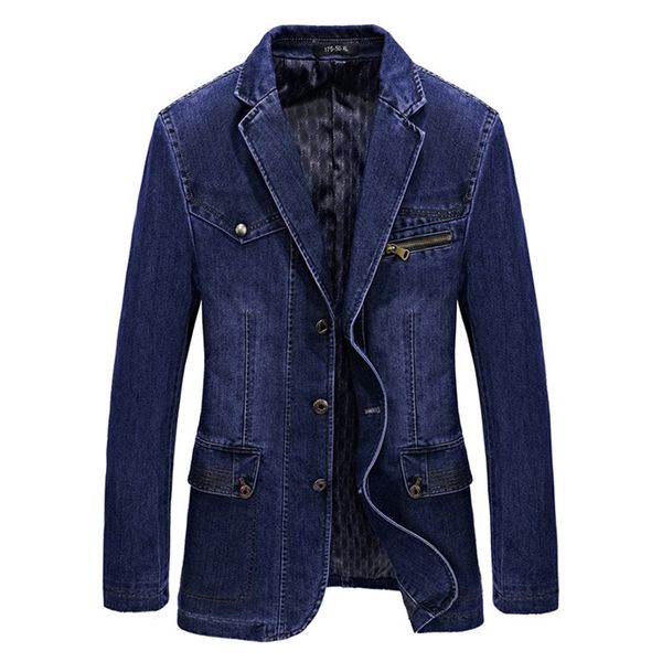 

mens lapel neck denim jackets single breasted blue long sleeve slim fit coat male pocket clothes, Black;brown