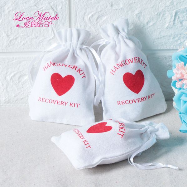 

50pcs hangover kit wedding souvenirs holder bag 9x14cm heart cotton gift gift bag party favors for a holiday hand made