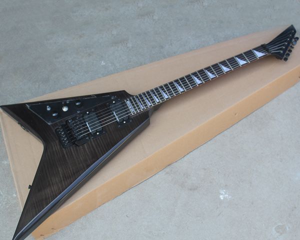 

factory wholesale left handed black electric guitar with floyd rose,flame maple veneer,offering customized service