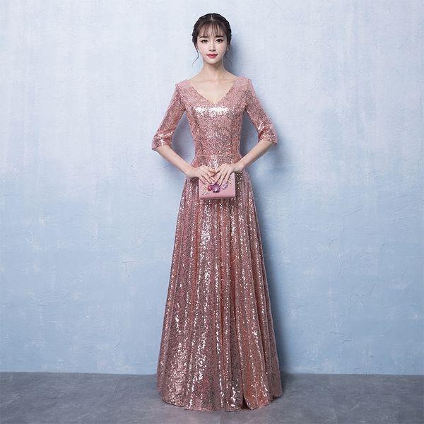 

blush pink блестки v шеи платье невесты 2020 bling длинные платья партии длины пола пром платье, White;pink