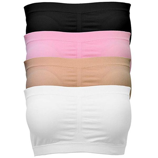 

4PC Women's Bandeau Bra Seamless Crop Tube Top Strapless Brarette Basic Layering Maternity & Nursing Bras Feeding Underwear
