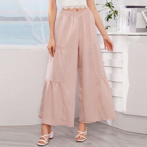 

women's pants & capris women summer wide leg casual loose high elastic waist harem belt solid elasticated trousers plus size#3, Black;white