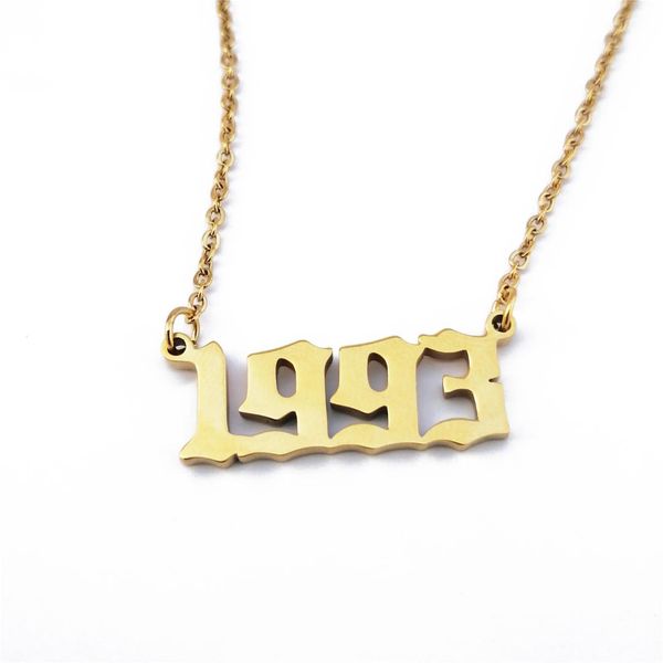 

old english personalized number necklace gold choker chain 1993 birth year necklace pendant for women friend custom jewelry, Silver