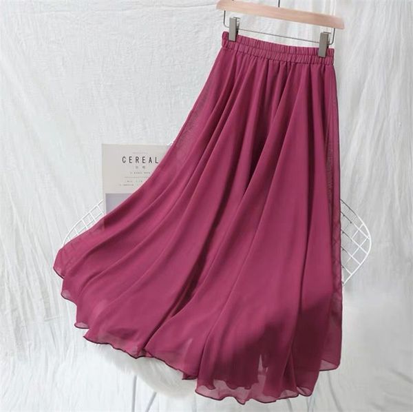 

5xl 6xl 7xl spring autumn fashion women high waist pleated chiffon skirt plus size lady black pink blue yellow long maxi skirt