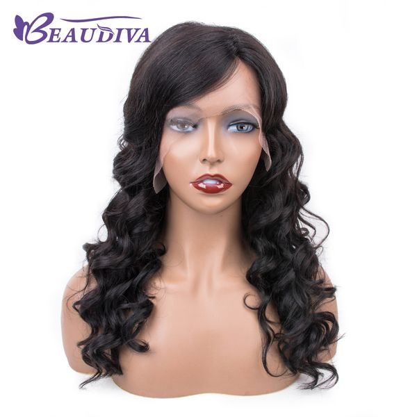 

beaudiva lace frontal wigs pre plucked with baby hair body wave human hair long 130 density lace front wig water wave, Black;brown