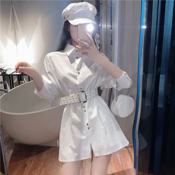 

women dresses fashion womens dress shop fashion early autumn new polo collar shirt dress careful machine design sense hong kong fashion, White;black