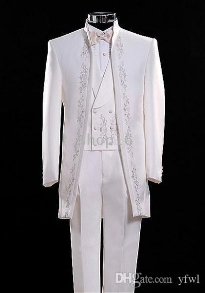 

classic embroidery tuxedos groom wedding men suits mens wedding suits tuxedo costumes de smoking pour hommes men(jacket+pants+tie+vest) 205, Black;gray