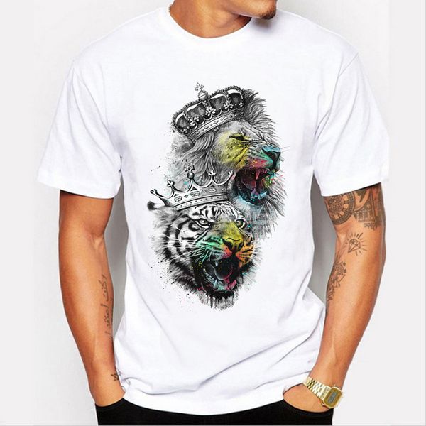 

brand designer 3d fashion summer print lion men white animal casual men's crown short-sleeve homme t-shirt t-shirt men shirt tee 4 aka, Black