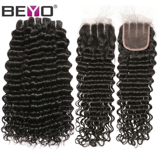 

deep wave связки с закрытием малазийский deep завитые связки с закрытие человеческого 3 волос пучки с закрытие remy выдвижения волос beyo, Black;brown