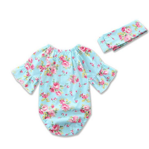 

infant baby girls floral bodysuit romper jumpsuit sunsuit outfits set, White