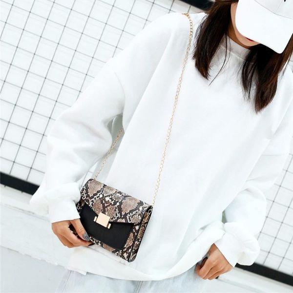 

women snake print shoulder bag with chain zipper messenger bag ladies new fashion summer crossbody handbag coin purse 2020