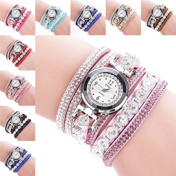 

women watch vintage shining crystal bracelet dial analog quartz casual wrist watch leather strap stainless steel dial bracelet w, Slivery;brown