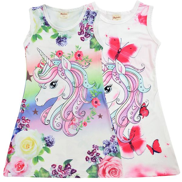 

new unicorn floral printed girls dresses 4-9t kids summer clothes girls sleeveless dress jumpers kids designer clothes girls dhl ss199, Red;yellow