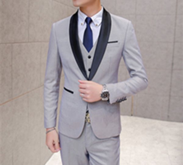 

handsome shawl lapel groomsmen one button groom tuxedos men suits wedding/prom/dinner man blazer(jacket+pants+tie+vest) 091, Black;gray