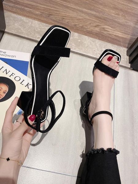

female sandal 2020 sandals high heels buckle strap open toe black shoes for women all-match ladies women's heeled fashion peep