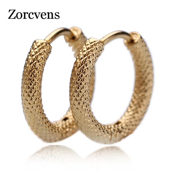 

zorcvens punk gold stainless steel hoop earrings stripes huggie earrings circle fashion for women man, Golden;silver
