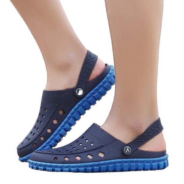

sagace 2019 summer sandals shoes solid hollow leisure mens flats beach shoes sea non-slip breathable hole shoe, Black
