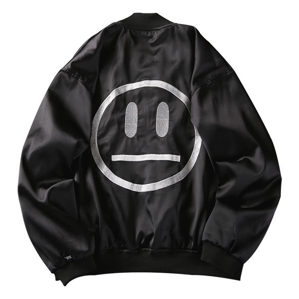

2019 autumn printing smile face baseball uniform men fashion loose streetwear embroidery solid couple thin leisure sportwear 2xl, Black;brown