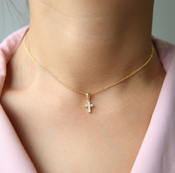 

32+8cm cross pendant choker necklace cute cz cross charm women girl classic simple jewelry cute adorable 925 sterling silver cross collar