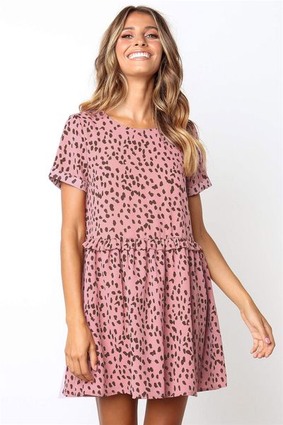 

женские дамы случайные круглый воротник с коротким рукавом рябить обернуть талии свободные мини-платья случайные короткие футболки платье dh, Black;gray