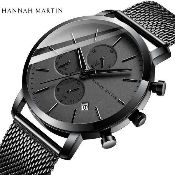 

2020 new black stainless steel mesh wristwatch multi-function calendar men's brand luxury watches drop shipping, Slivery;brown
