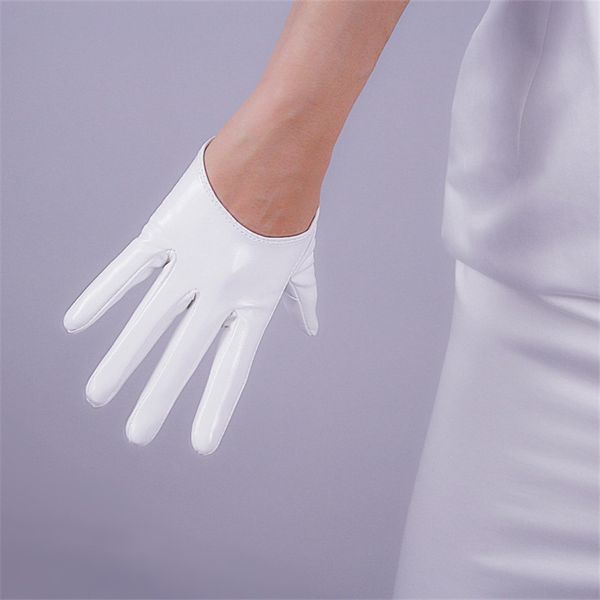 

13cm patent leather ultrashort gloves emulation leather bright black bright white touch slim hand wild basic female wpu103, Blue;gray