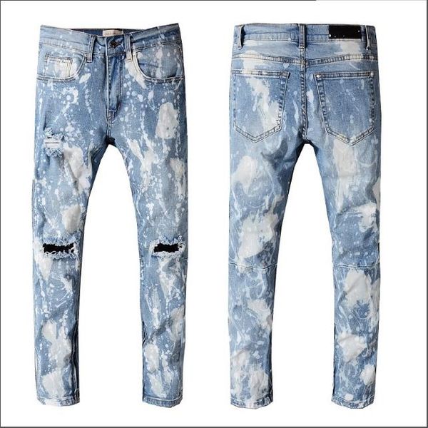 

mens long jeans popular print pant men's zippers stretc pantss 2019 new arrivalsfashion hip hop zipper multi-style and multi-color, Blue