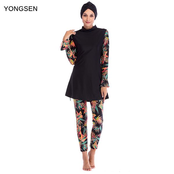 

yongsen muslim swimwear women modest patchwork hijab long sleeves sport swimsuit islamic muslimah burkinis wear bathing suit