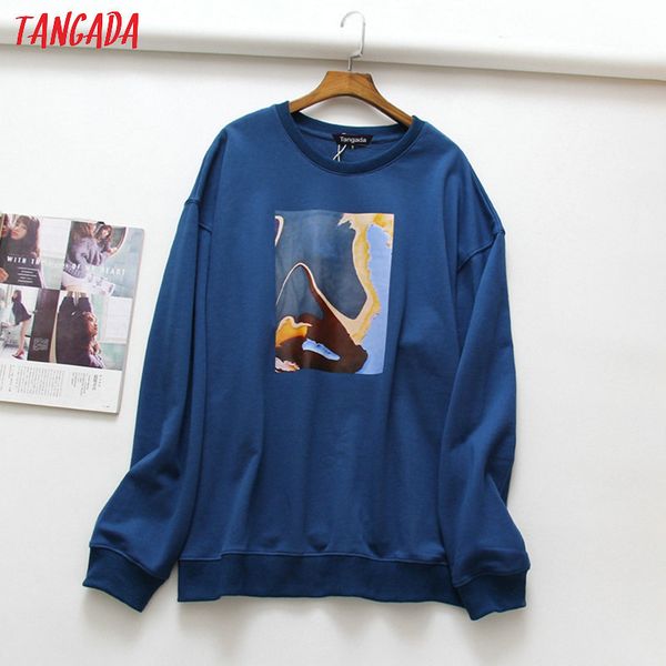

tangada women painting oversized sweatshirts long sleeve korean style pullovers fashion ladies casual xlj22, Black