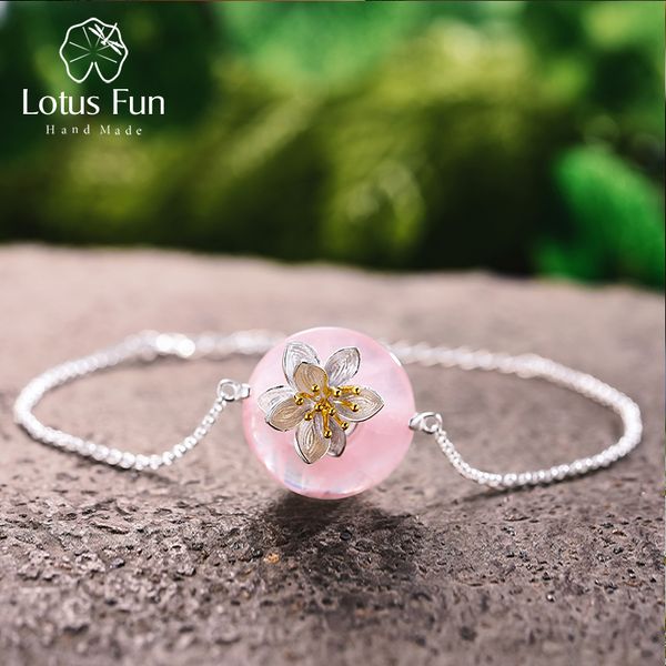 

lotus fun real 925 sterling silver natural stones creative handmade fine jewelry lotus whispers bracelet for women brincos, Golden;silver