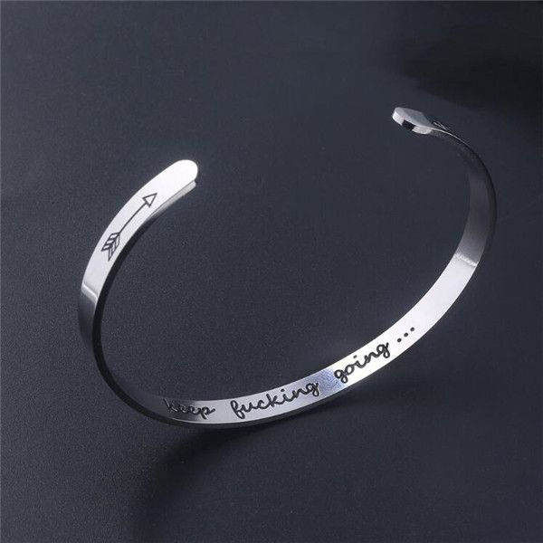 

inspirational bracelet for women keep going personalized gift for her engraved mantra cuff bangle friend sister gift jewelry, White