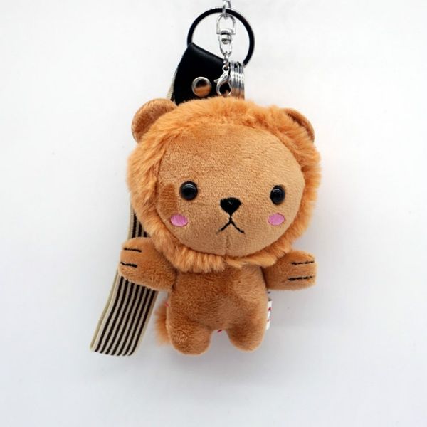 

2019 fur key chain new pompom animal plush keychain bag charm accessories car key ring cartoon little lion holder keyring, Silver