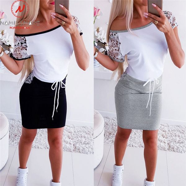 

fashion women mini dress color matching design pockets decoration round neck short sleeve pencil dress elegant lady fitted bandage dress, Black;gray