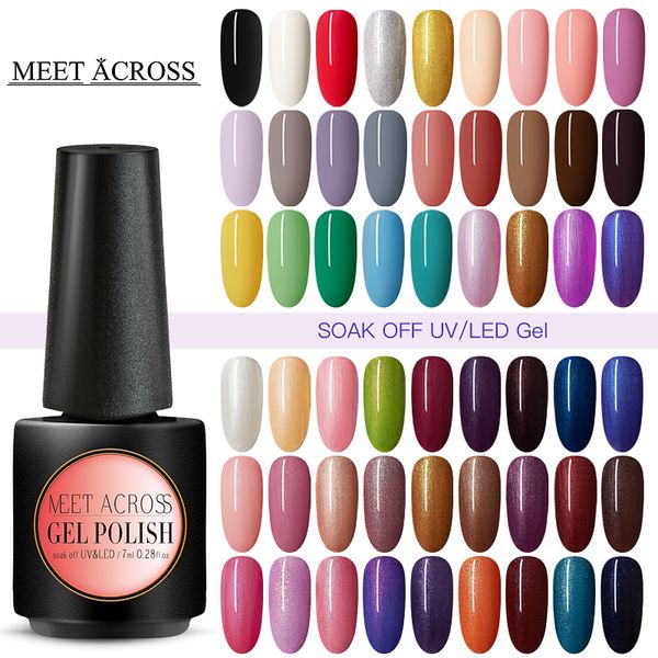 

meet across 7ml pure series nail gel varnish soak off uv led gel nail polish base coat no wipe color art lacquer, Red;pink