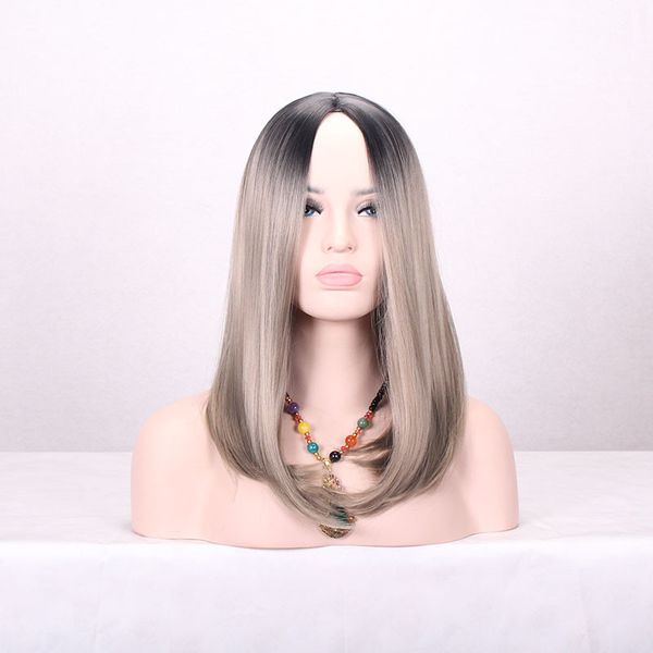 Silky Straight Bob Wig Shoulder Length Ombre Color In Two Tones