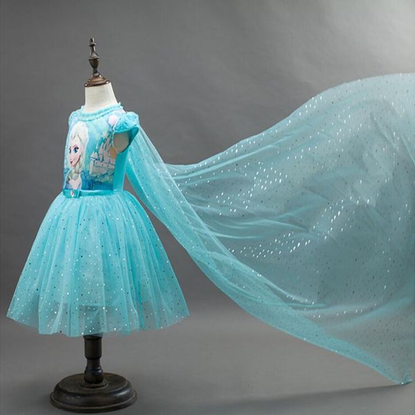 

2019 new dress kids princess party costume cosplay snow queen fantasy baby girls dresses + cape vestido infantil, Red;yellow