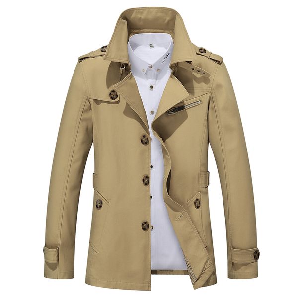 

men's coat spring and autumn new fashion slim lapel classic solid color windbreaker/2019 plus size jacket, Tan;black