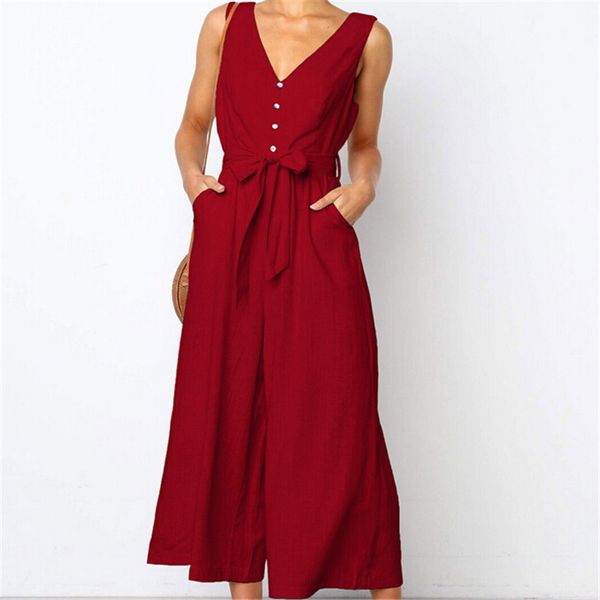 

women jumpsuit romper long trousers deep v-neck sleeveless playsuit female bodycon solid color boho party button bodysuit, Black;white