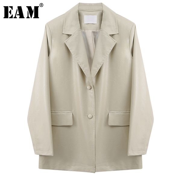 

eam] женщины абрикос pu кожа темперамент blazer новый нагрудные длинным рукавом сыпучие fit способа куртки tide весна осень 2020 1w808, White;black