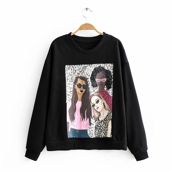 

women charater print black sweatshirt autumn 2020 oversize pullovers o neck long sleeve hoodies loose ladies sweatshirts