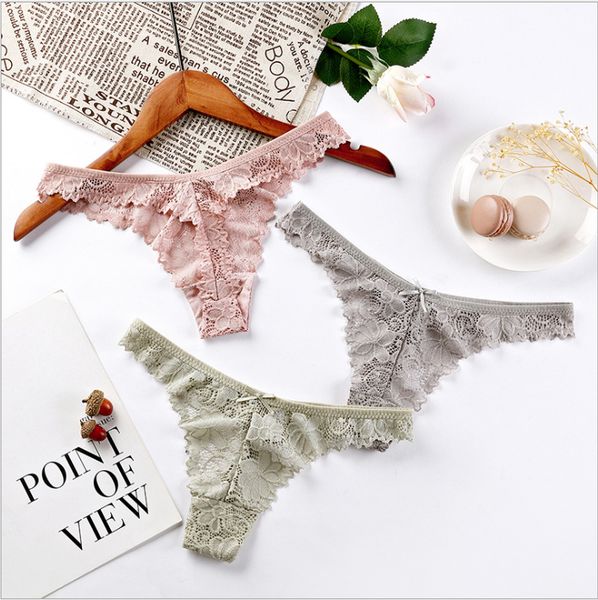 

new 2020 french lurexy and floral lace 7colours high elastic material women's g-strings ing, Black;white
