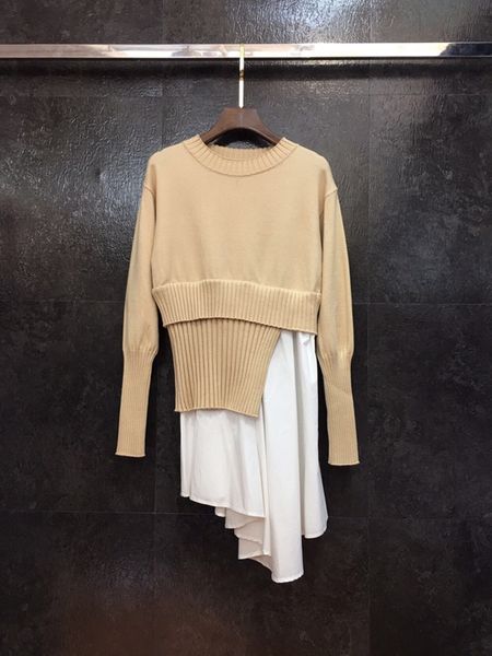 

the new autumn and winter 2019 women's street irregular hem stitching sweater 1028, White;black